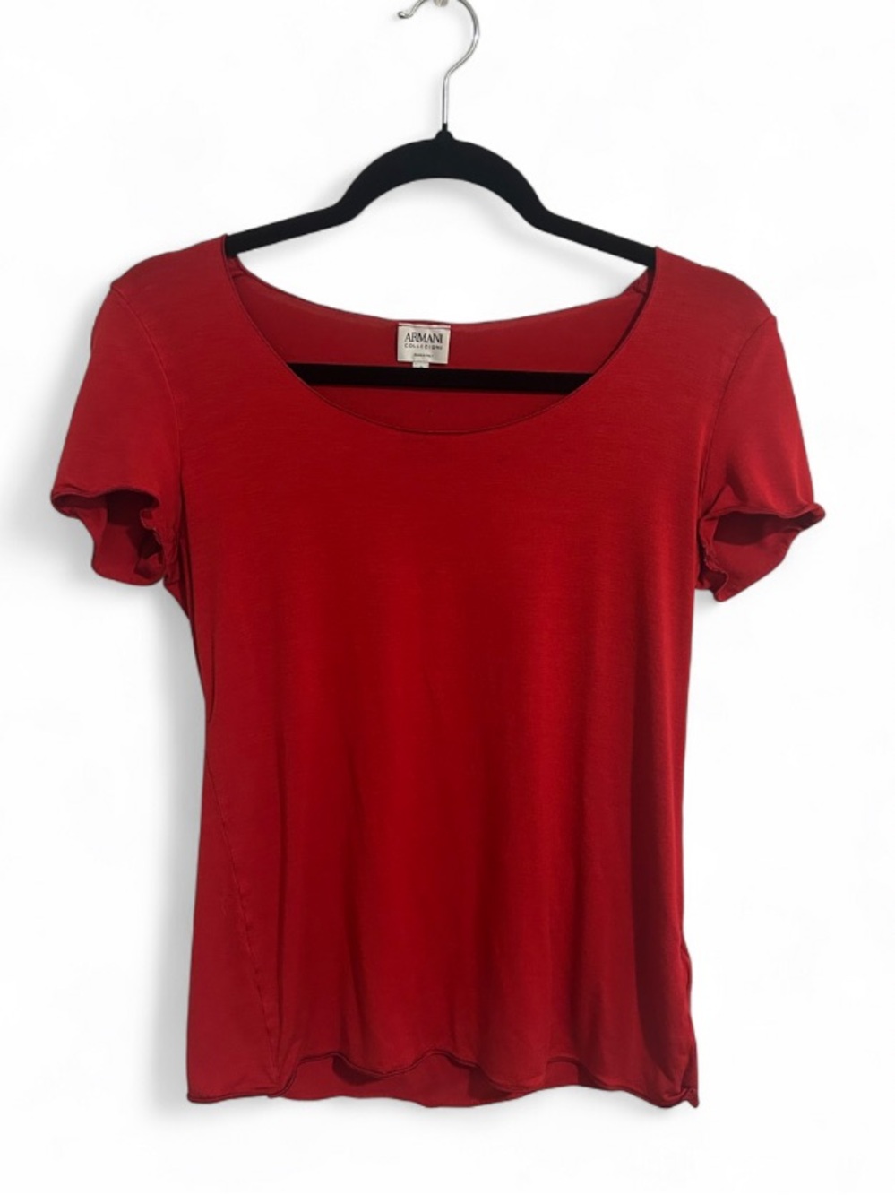 Armani Collezioni Quiet Luxury Red Short Short Sleeve Minimalist Top Size 8